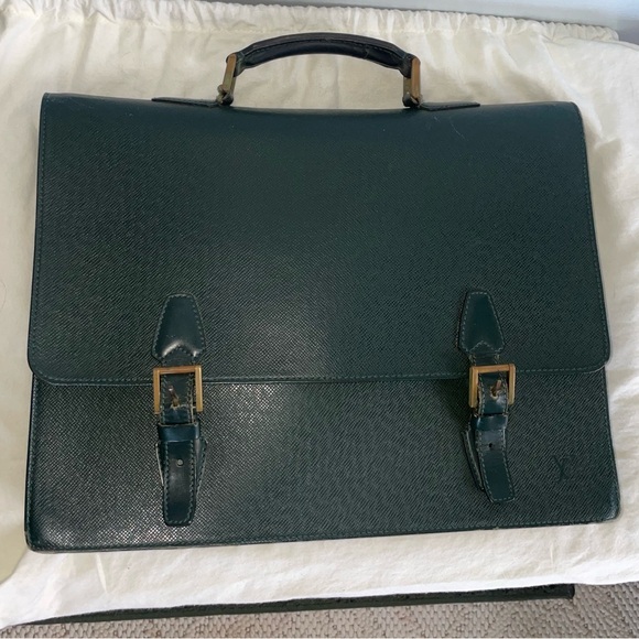 LV Vintage Business Bag Tashkent Taiga Briefcase Leather Forest Green - Picture 1 of 14
